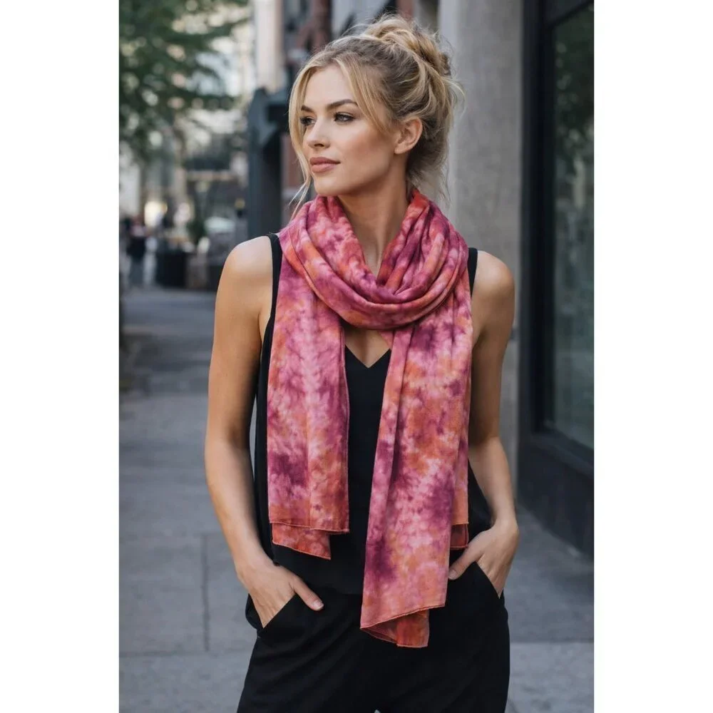 Shibori Dyed Silk Scarf Pink Orange Handmade Artisan Janice Patrignani Long Wrap